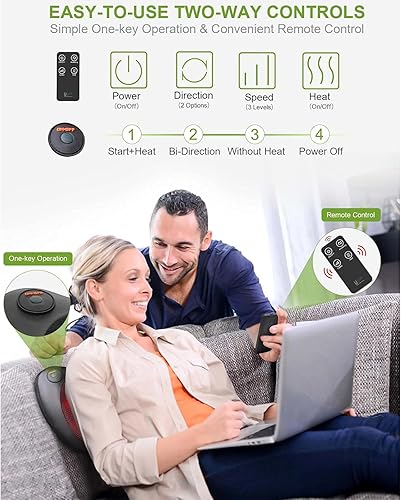 Miniatura 5 de Almohada masajeadora de espalda con control remoto - Masajeador de cuello de tejido profundo con calor y amasamiento shiatsu para alivio del dolor