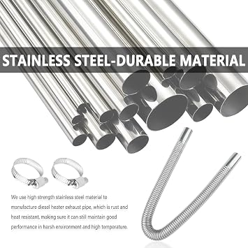 25mm/0.98 Diesel Heater Exhaust Pipe with Silencer Muffler,Stainless Steel Pipe for Car Modified Intake & Exhaust System,Universal Car Accessories Diesel Heater Hose Kit