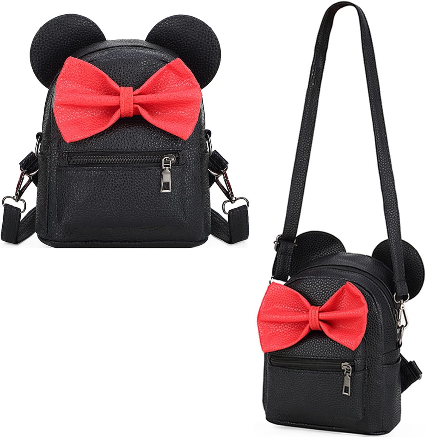 Sunwel Fashion Girls Mini Backpack Purse Mouse Ear Polka-dot Sequin Bow Convertible Backpack to Crossbody Bag for Women (pink polkadot bow, W8.7 x H10)