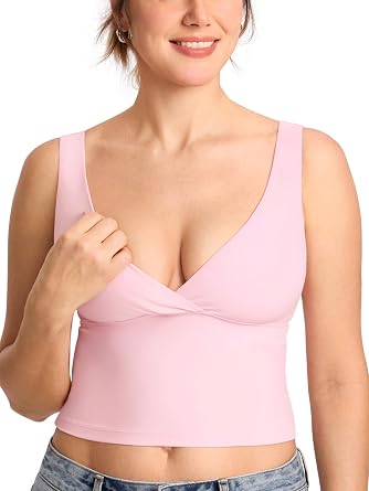 MOMANDA Longline Crossover Nursing Bras | Natrelax collection, Maternity sleep bralettes for breastfeeding, Cropped Tank tops, V neck, No padded