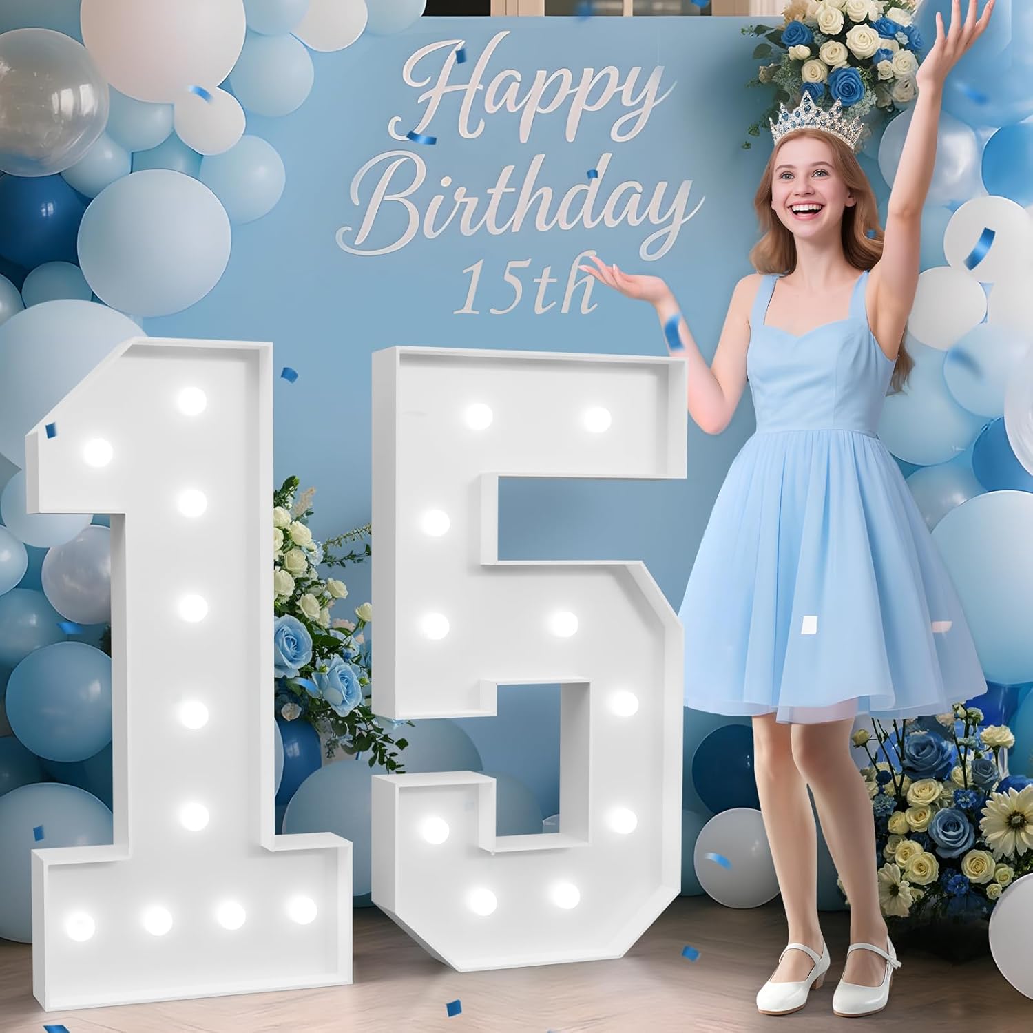 4FT Marquee Numbers 15, Happy 15th Birthday Decorations for Girls Boys, Large 15 Light up Number for 15 Years Old Birthday Party Supplies, 15th Anniversary Party Decor