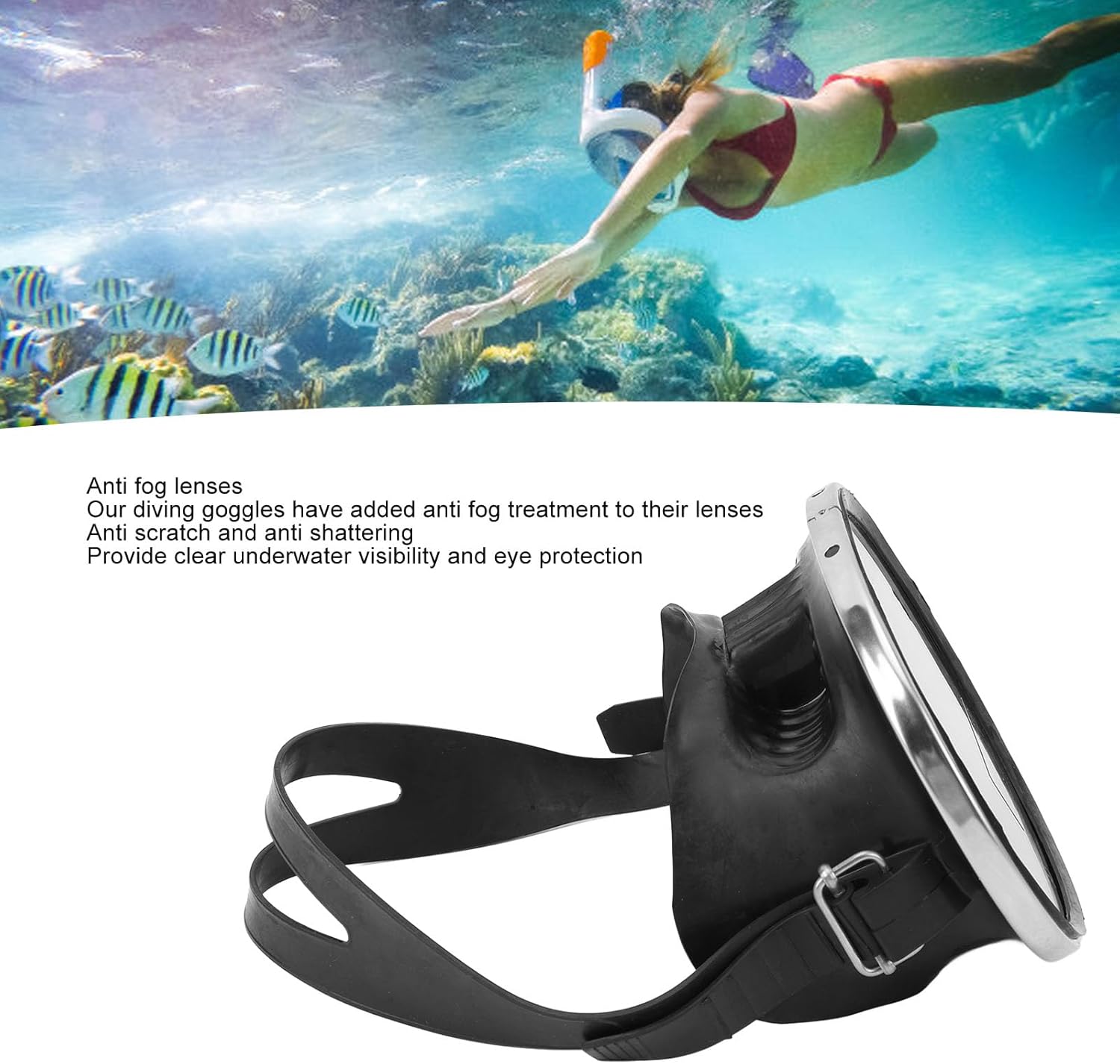 ダイビングマスク、高解像度ダイビングゴーグル、曇り止め付き強化ガラススイミングゴーグル、調節可能なストラップスイミングゴーグルマスク