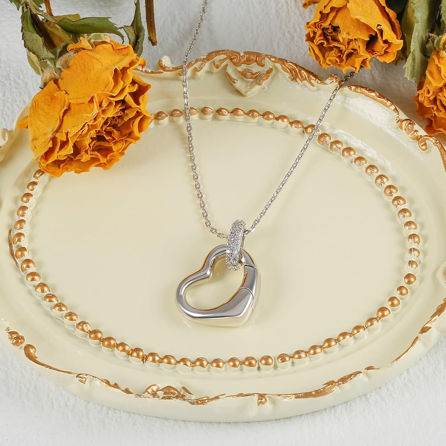 14K Gold Plated Cubic Zirconia Heart Necklace Dainty Love Pendant Necklaces for Women 18inchs，Jewelry gifts for women - Image 2