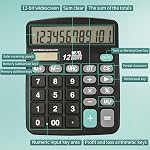 M&G Desk Calculator 12 Digit Office Calculators with Large LCD Display, Dual Solar Power and Battery, Recessed Big Button Calculator for Office Home (Black)
