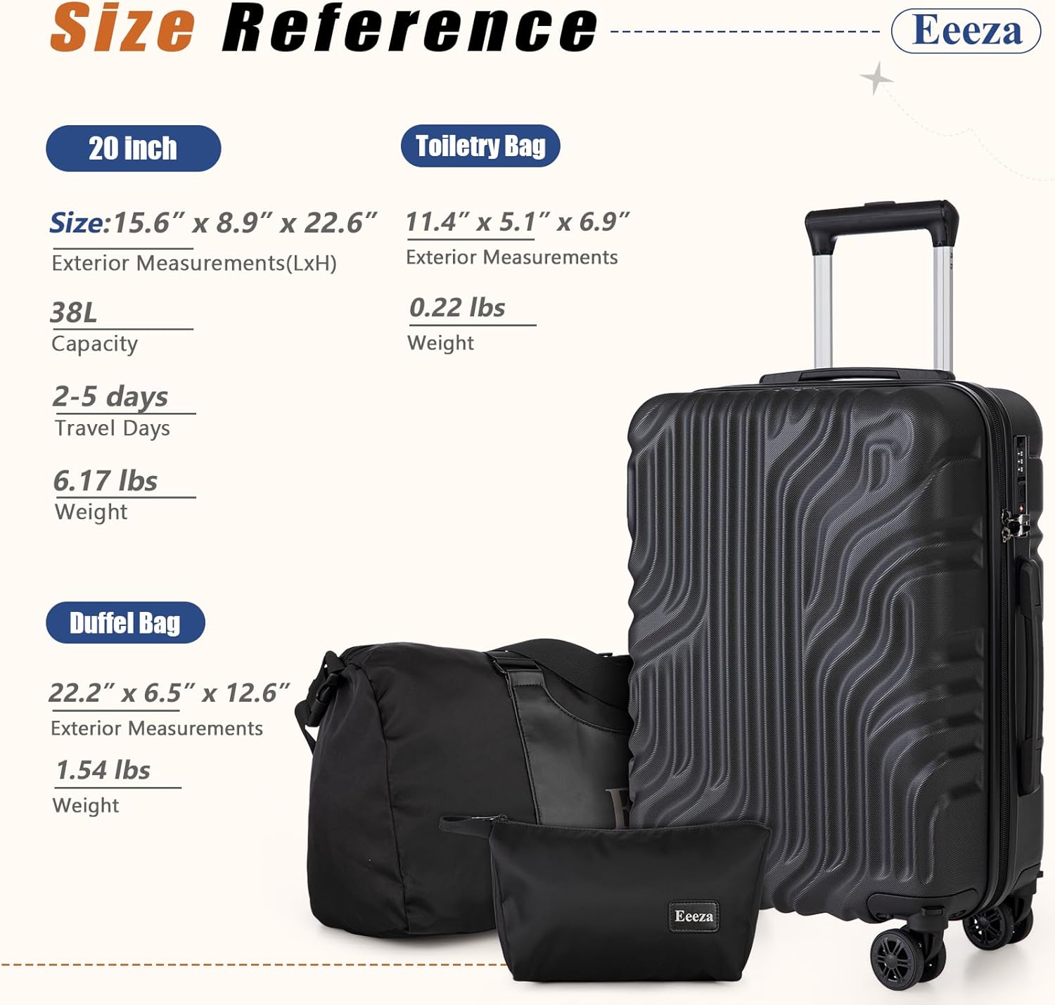 Suitcase Set 3 Piece 20-inch Carry on Luggage with Wheels ABS Hard Shell Lightweight and TSA Lock - Image 8