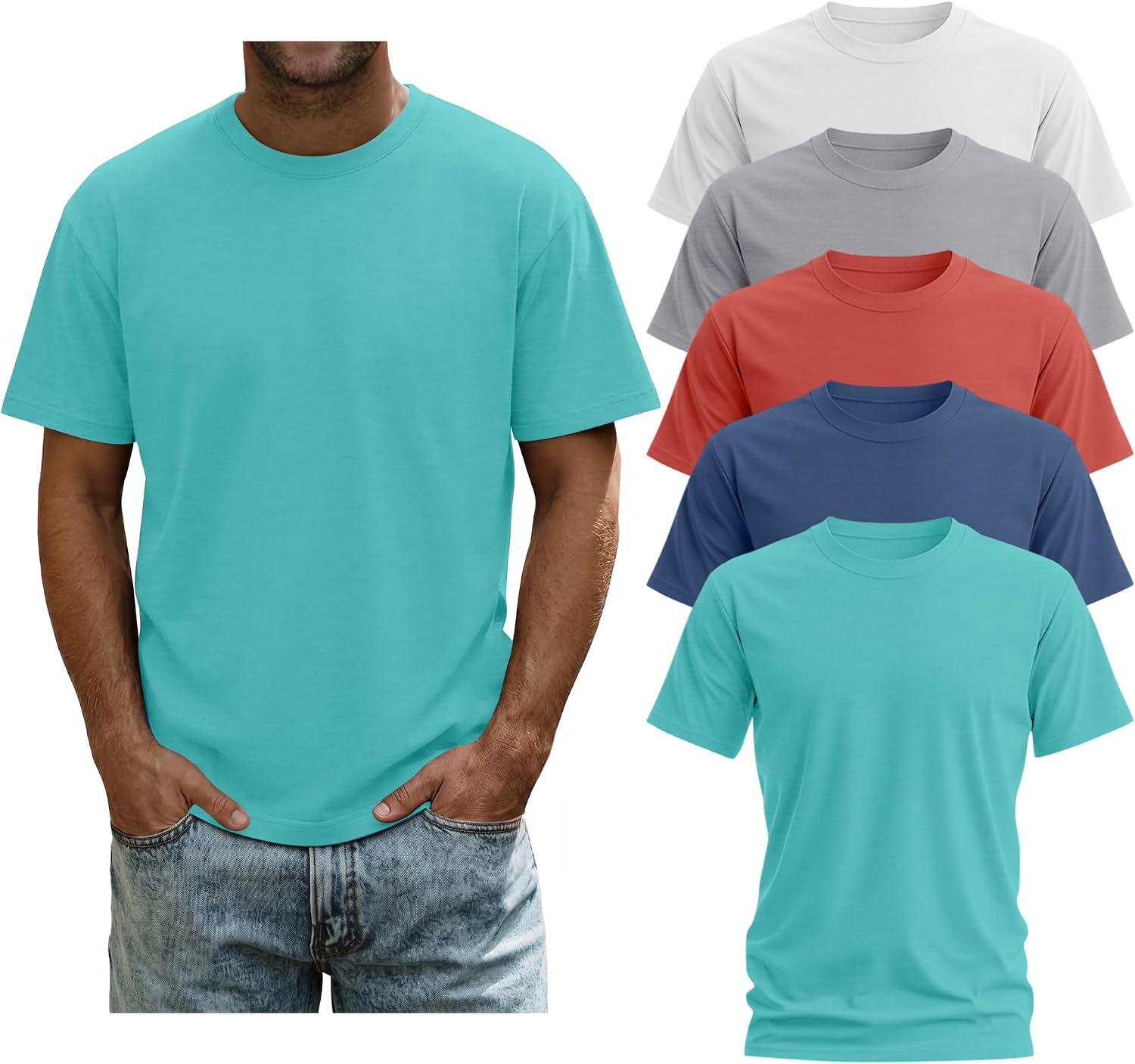 Evervibe 5 Pack Men Big and Tall T-Shirts | Short Sleeve Crew Neck Shirts Bulk, Multipack Casual Basic Tops, Lightweight Daily Summer Clothing for Work, Travel, L-7XL