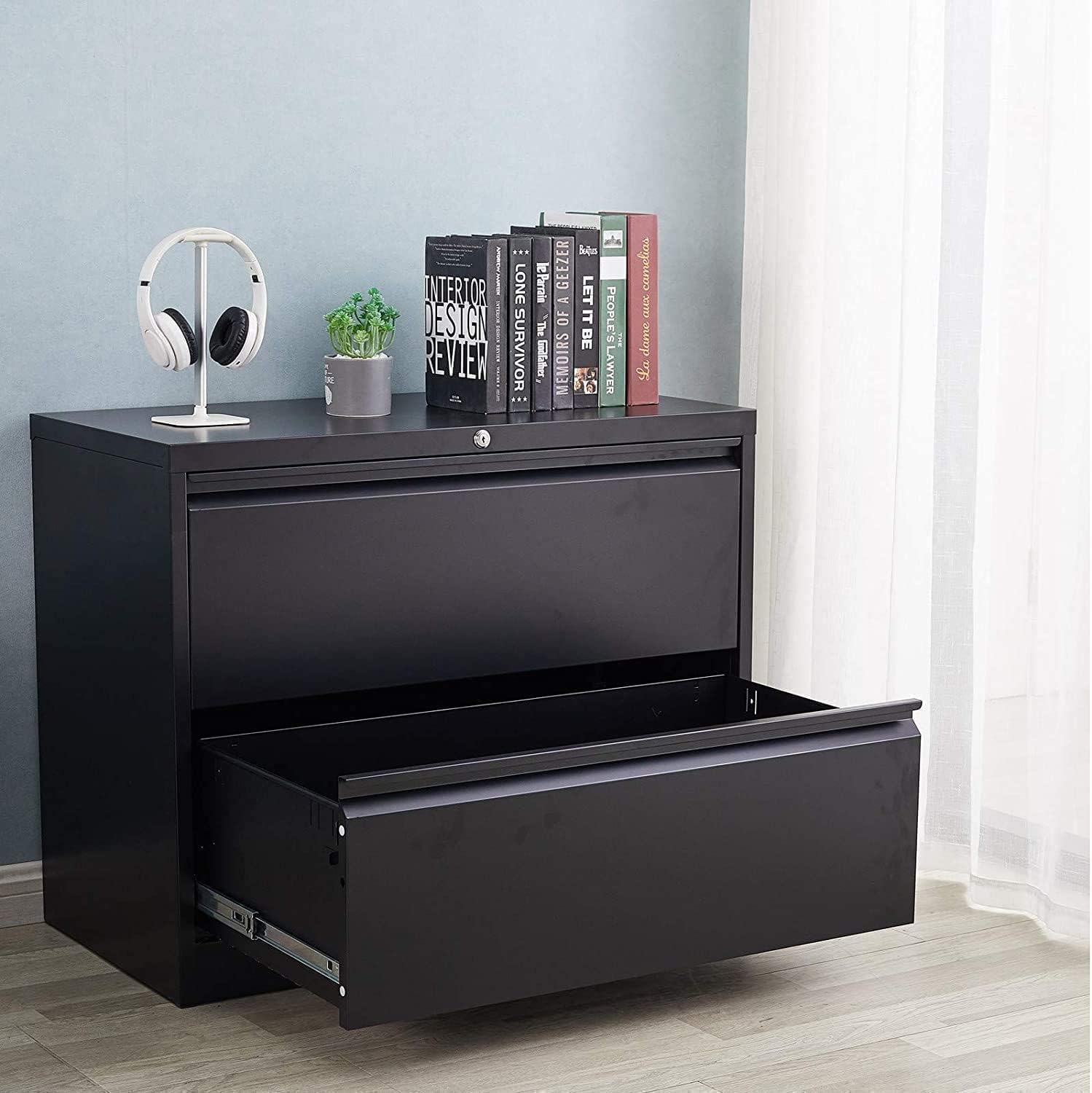 2 Drawer File Cabinet with Lock - Metal 2 Drawer Lateral File Cabinet for Home Office Filing Cabinet with Anti-tilt Mechanism and Large Storage Drawers, Two Drawer Black File Cabinet : Office Products
