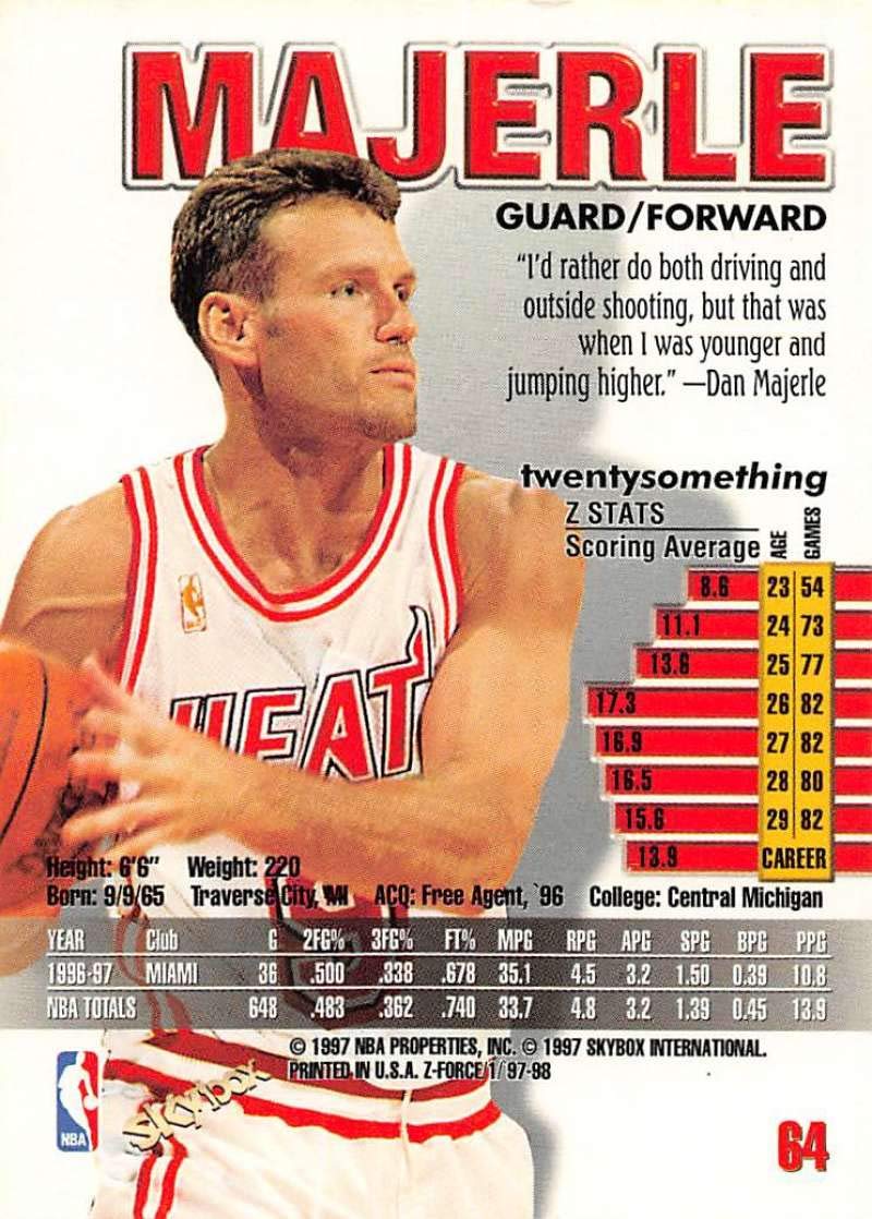Amazon.com: 1997-98 Z-Force Basketball #64 Dan Majerle Miami Heat