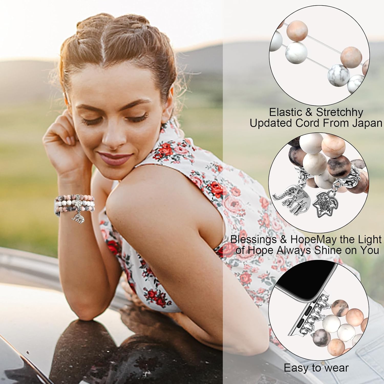 Natural Stone Bracelet Beaded-Bands Women Compatible with Apple Watch 38mm 40mm 41mm 42mm (S10/11) Feminine Cute Handmade Stretch Strap for iWatch Series 11/10/9/8/7/6/5/4/3/2/1 SE 3/2/1 - Image 6