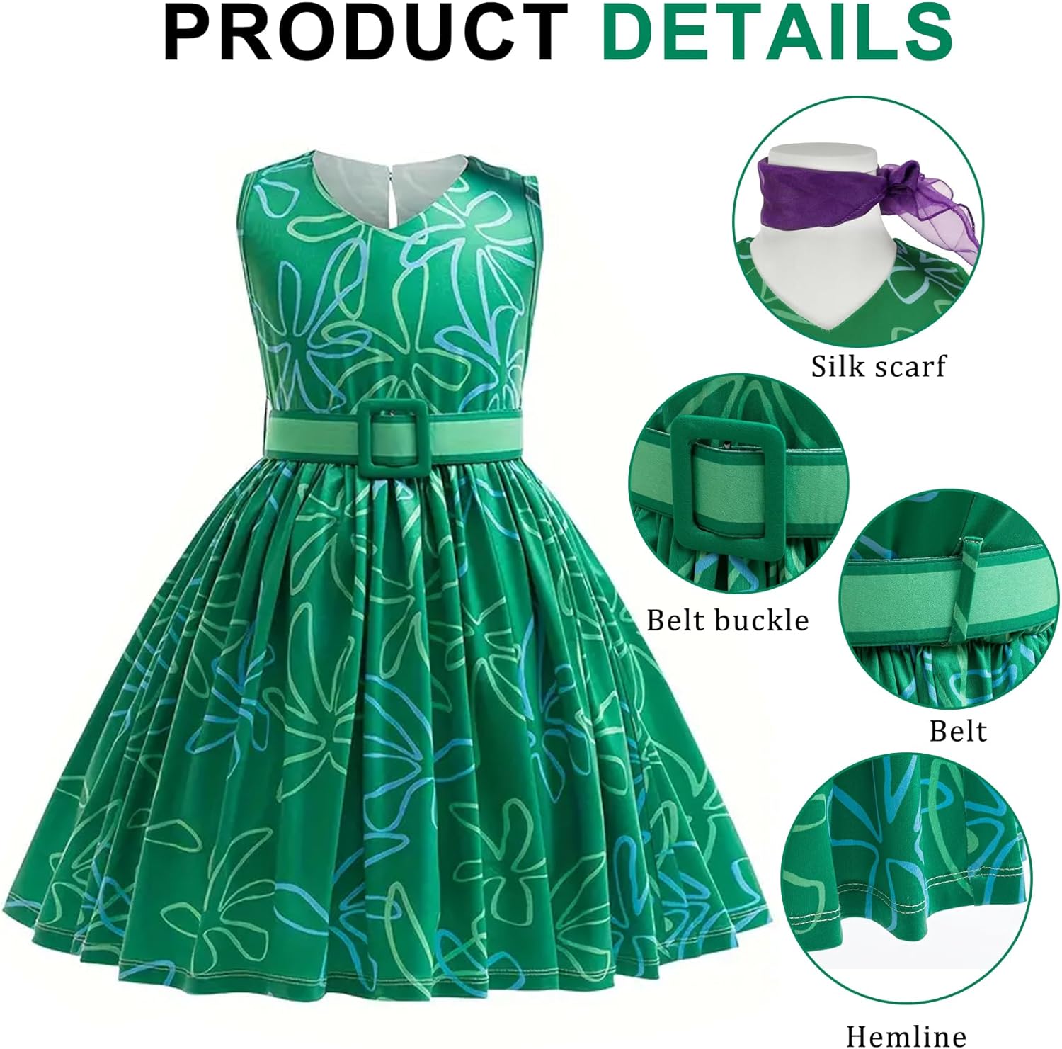 WYB Girls Green Disgust Costume Joy Cosplay Dress Party Cosplay Dress up Birthday Christmas Outfits with Wig - Image 5