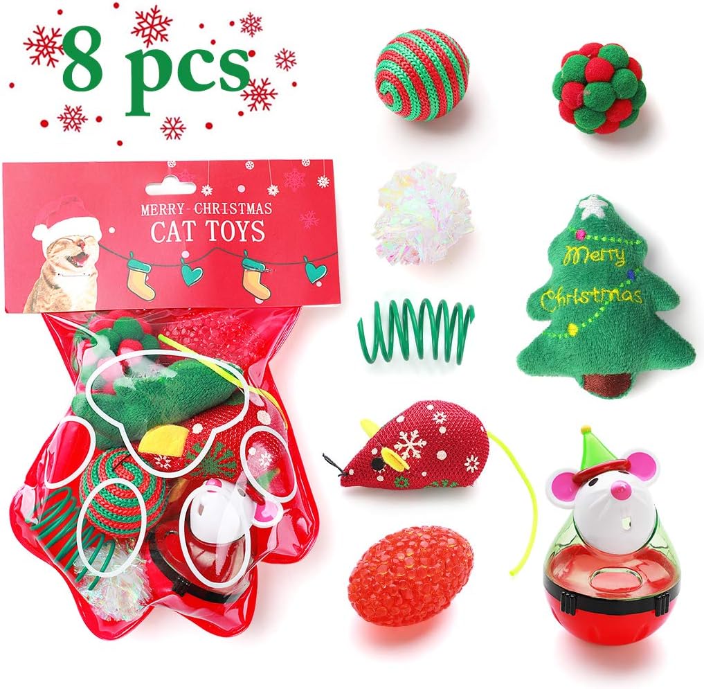 Dorakitten Cat Toy Christmas,8PCS Cat Toy Christmas Stocking Christmas Cat Stocking Cat Toys for Indoor Cats Interactive Cat Toys Kitten…
