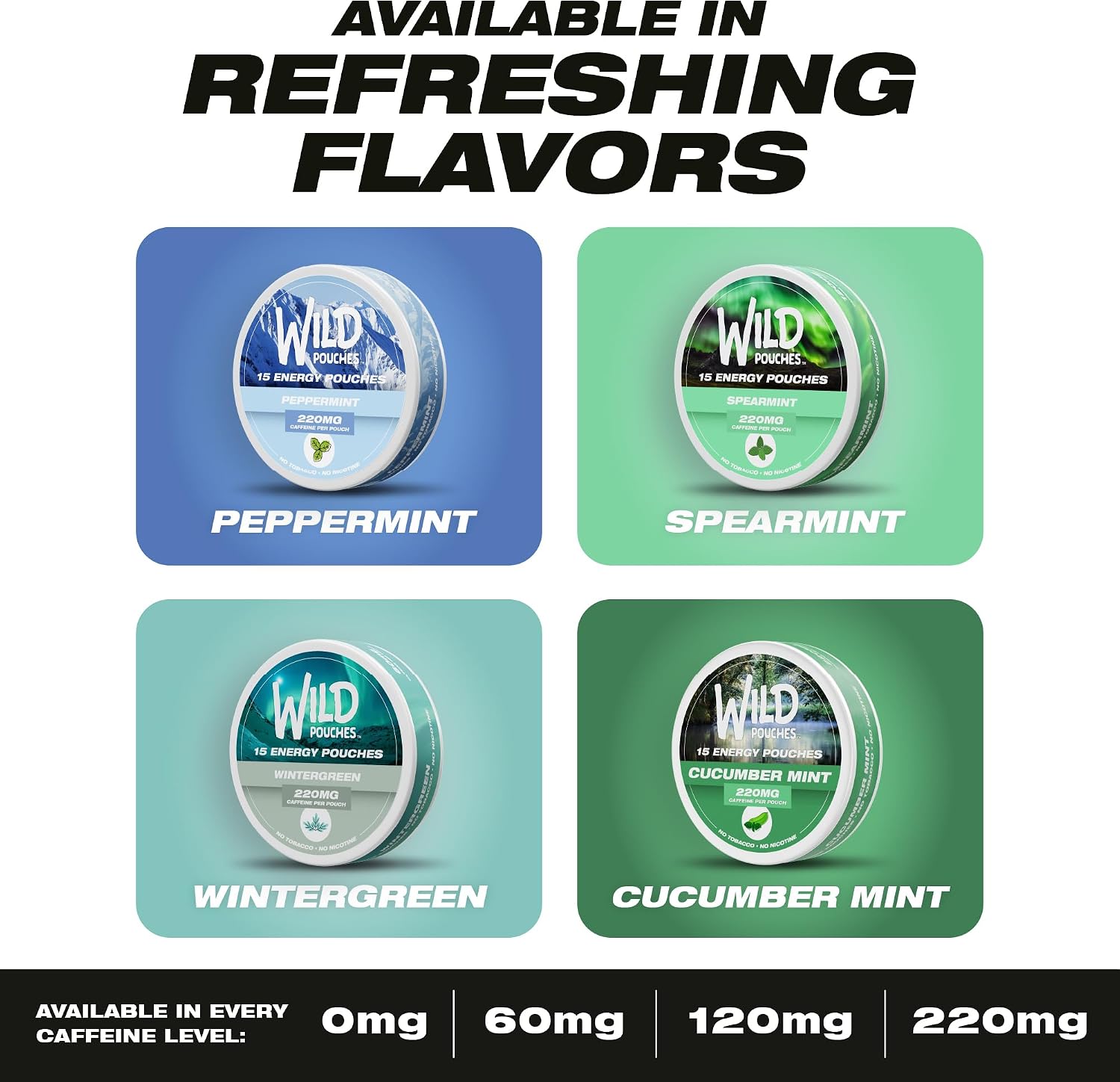 Wild 5 Pack 220mg Caffeine Pouches Nicotine Free Peppermint - 15 x Energy Pouches - Caffeine Pouch