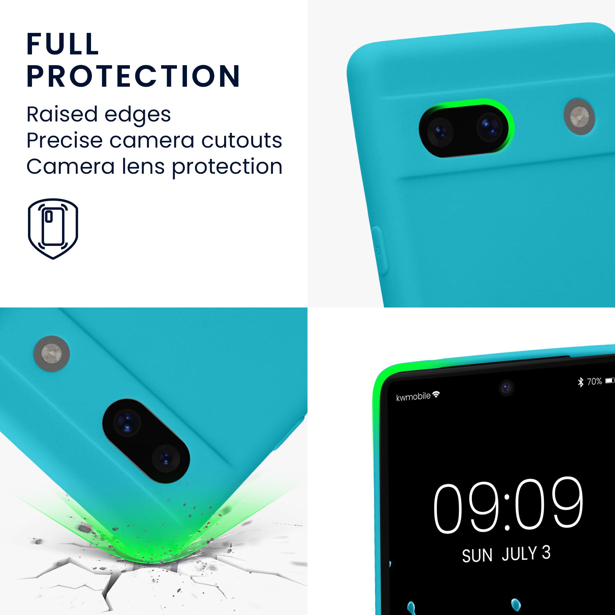 kwmobile Case for Google Pixel 7a Case - Protective Slim TPU Phone Cover - Soft Matte Finish - Cool Glacier - Image 3