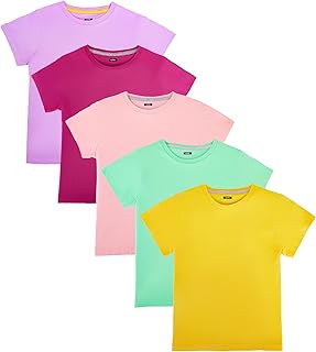 Camiseta para Niños Manga Corta Pack de 5 Camisetas Básica de Niño y Niña Cuello Redondo 100% Algodón Arriba de Verano Liso Unisex Distintos Colores 4-13 Años B01A