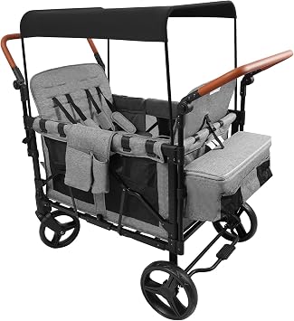 4 Seater Wagon Stroller for Jeep Wrangler Deluxe, Foldable Double Push Bar Wagon for Kids with 5-Point Harnesses and Sun Visor Baby Wagons for Garden Camping