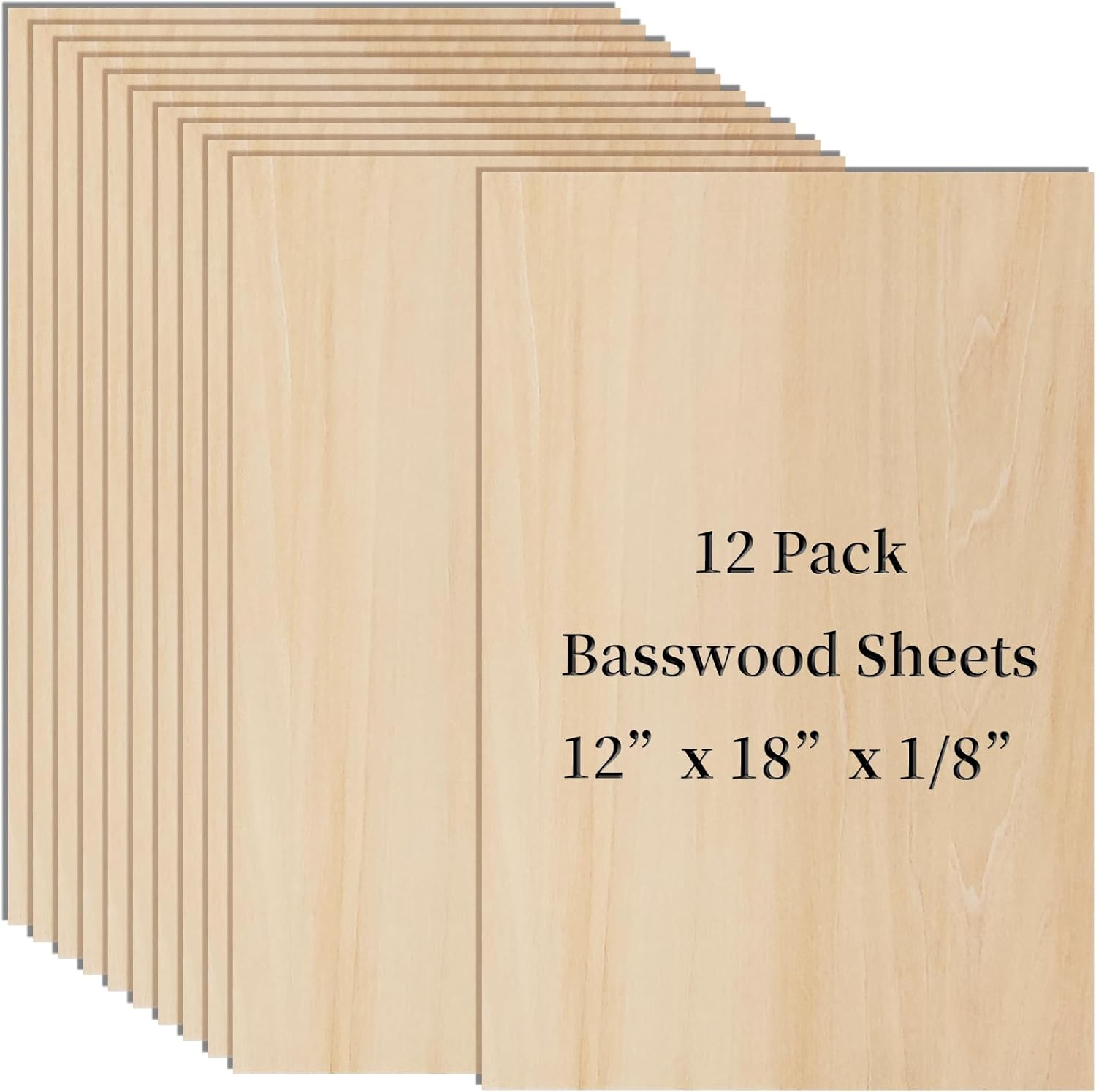 12 PCS Basswood Plywood Unfinished Wood Craft of 12 X 18 X 1/8 Inch, Suitable for DIY Decorations, Model Carving, Wood Carving, Architectural Models and Painting
