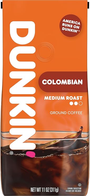 Dunkin 100% Colombian Medium Roast Ground Coffee, 11 Ounces