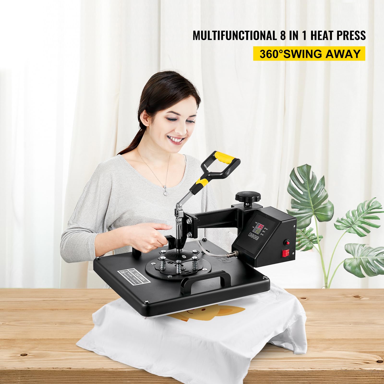 VEVOR Presse à Chaud 8 en 1 Presse de la Chaleur 38x 38cm Machine de Sublimation Textile Heat Press Pivotant à 360 Degrés pour t-Shirts/Tasse/Chapeau/Assiette/Casquette
