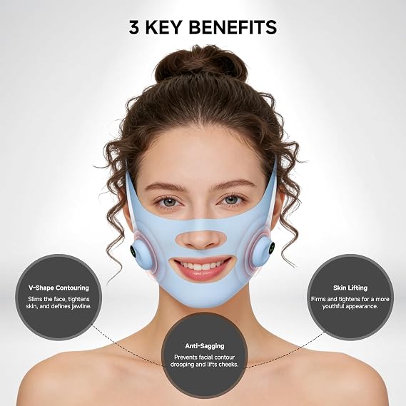 Microcurrent Face Lift Mask Hands-Free Jawline & V-Line Lifting, Double Chin Reducer, 4-Point Adjustable Strap, Smart Pulse Facial Toning Device for Skin Firming