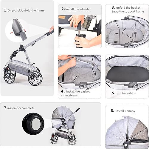 Miniatura 4 de Kenyone Cochecito para mascotas 3 en 1 para perros medianos y pequeños, cochecito grande para gatos con transportador desmontable para cachorros,