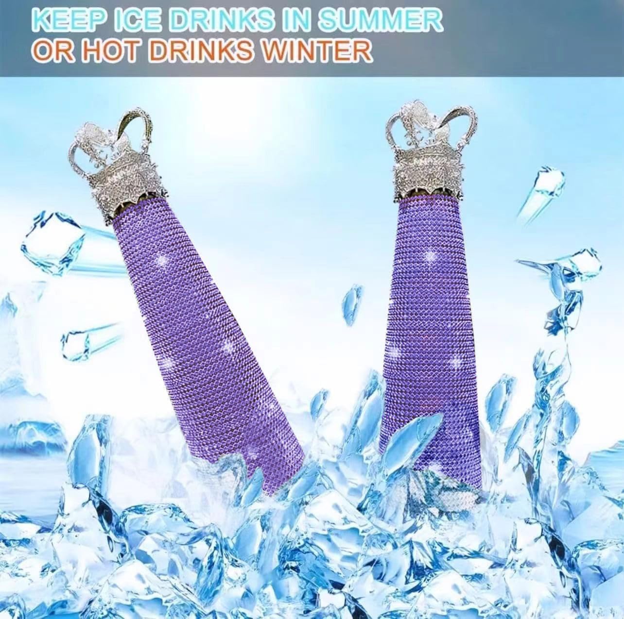 Diamond Water Bottle Bling Rhinestone Stainless Steel Thermal Bottle 17oz Queen Crown Vintage Insulated Water Bottle Gifts for Women (500ML),Purple image 3