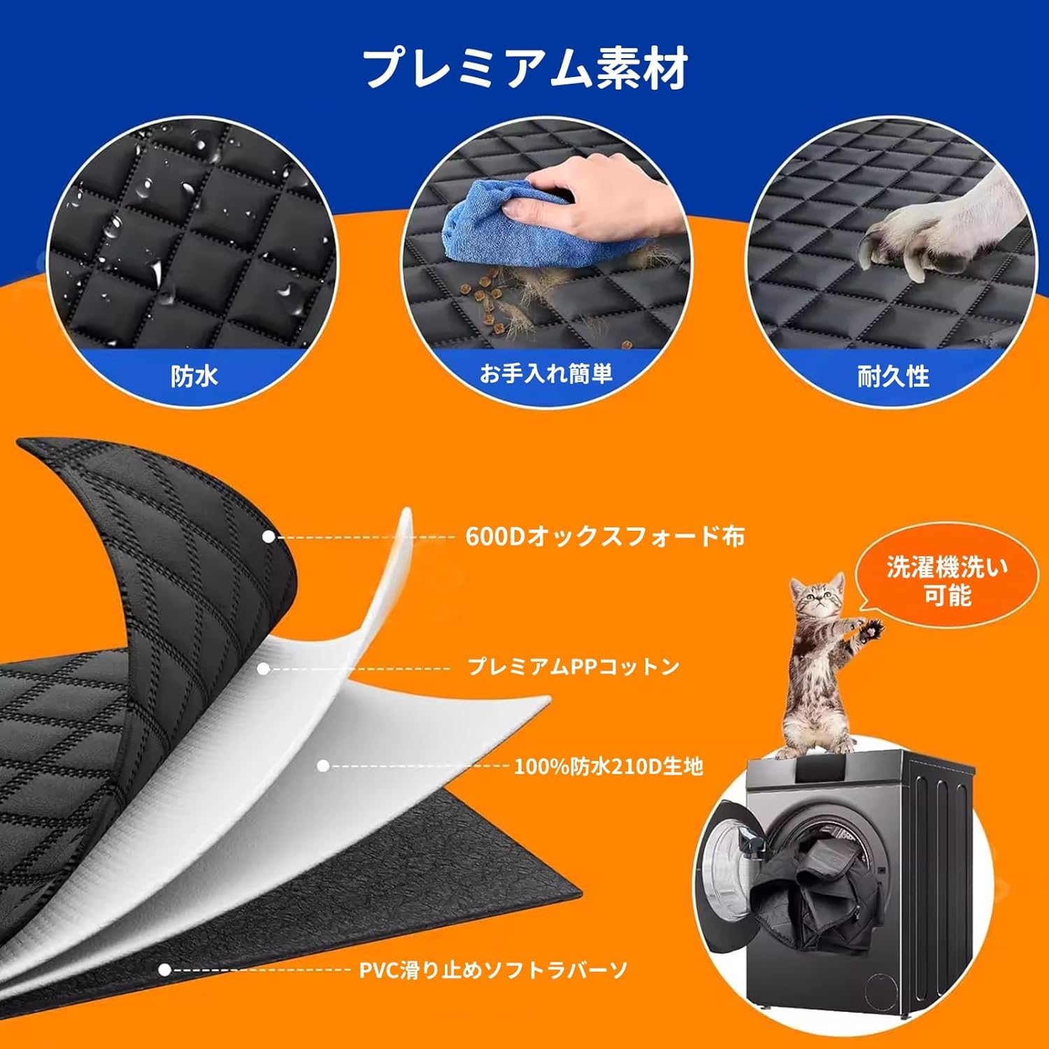 に適用 ニッサンウイングロード Y11型 平成11年5月-平成17年11月 車載ペットキャリー 防水防汚耐抓 折り畳み可能 滑り止め