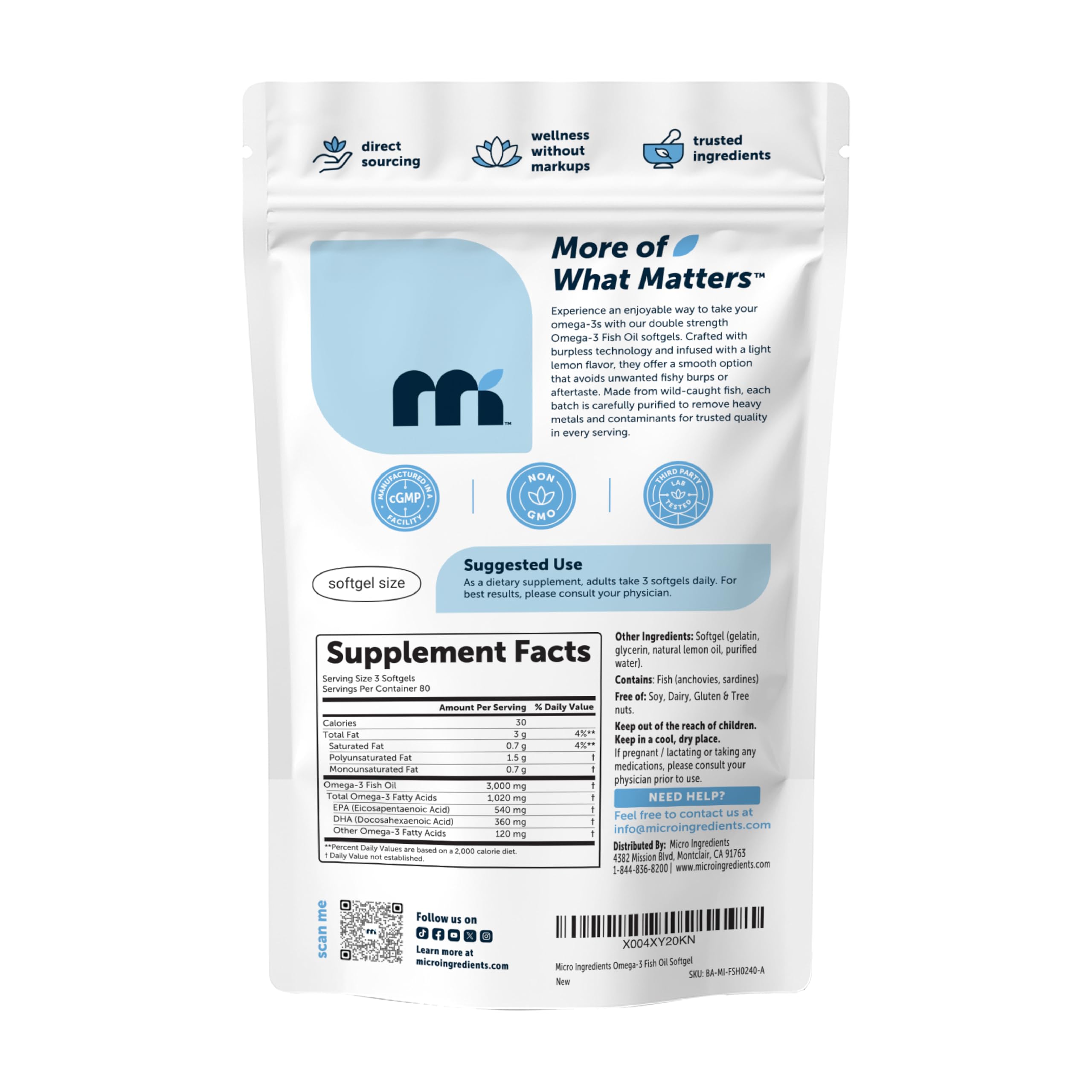 Micro Ingredients Omega 3 Fish Oil Supplements 3,000mg Per Serving, 240 Softgels | Lemon Flavored – Burpless | EPA 540mg + DHA 360mg | Deep Sea Fish — Amazon image 7