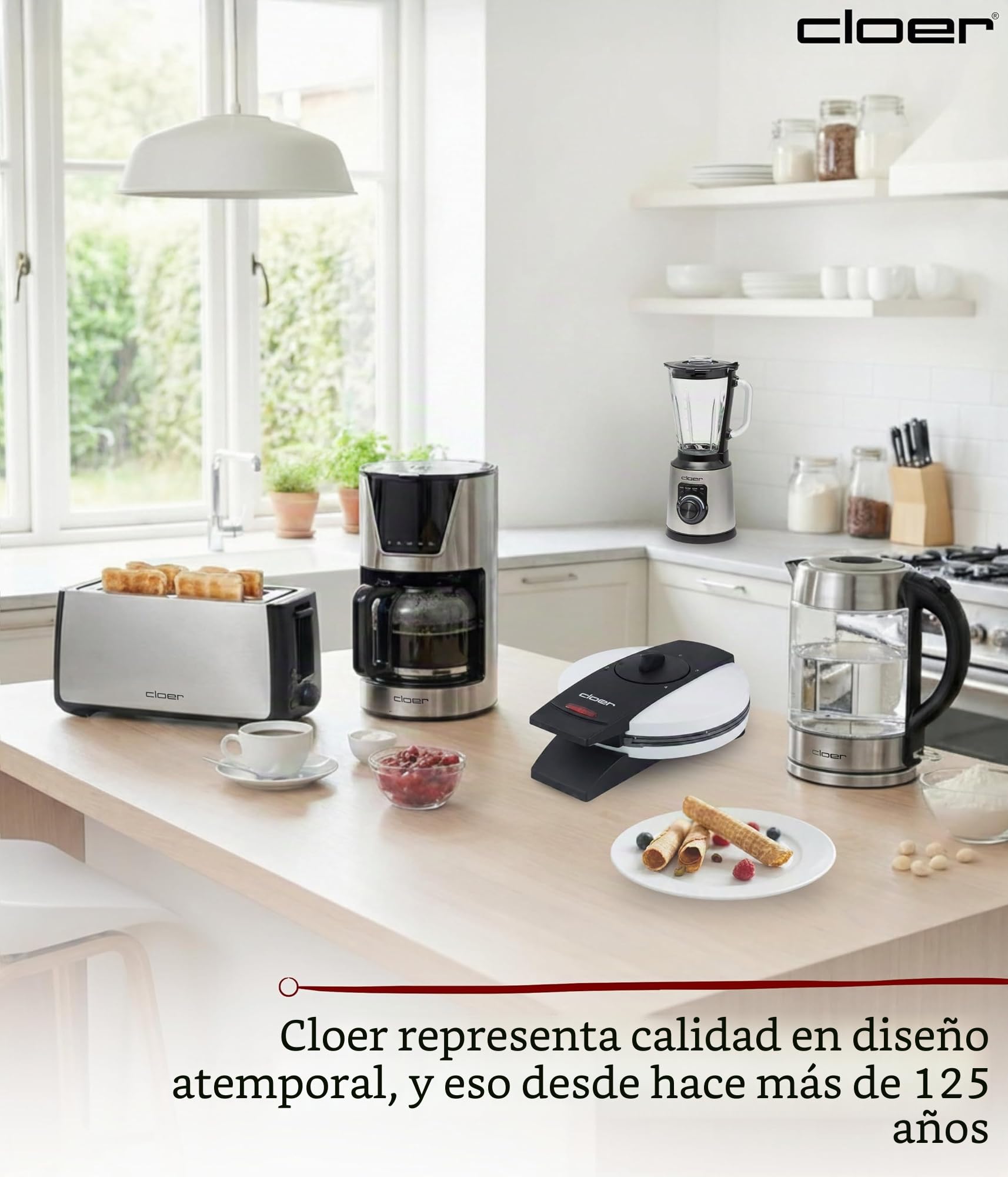 Cloer 261 Gofrera para gofres helados, 800 vatios, Área de horneado 14,5 cm, con revestimiento antiadherente, Grado de dorado variable con la barra perilla, blanco, metal