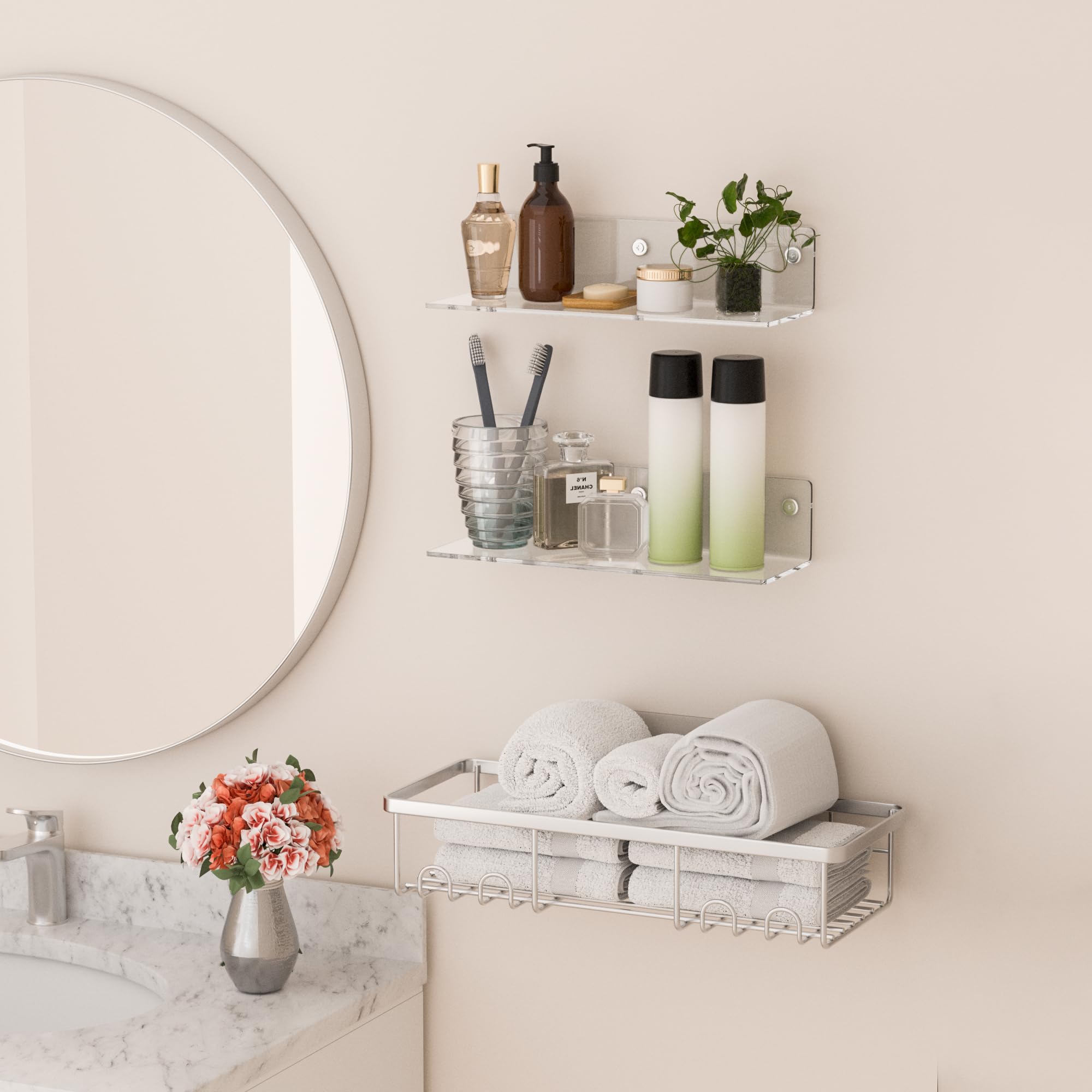 Sezanrpt 12 Inches Clear Wall Shelves, Moisture-proof, Acrylic Bathroom Wall Shelves - Image 3