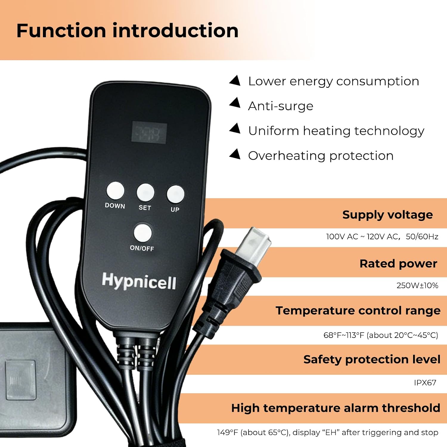 Smart Waterbed Heater with Digital Thermostat, 250w