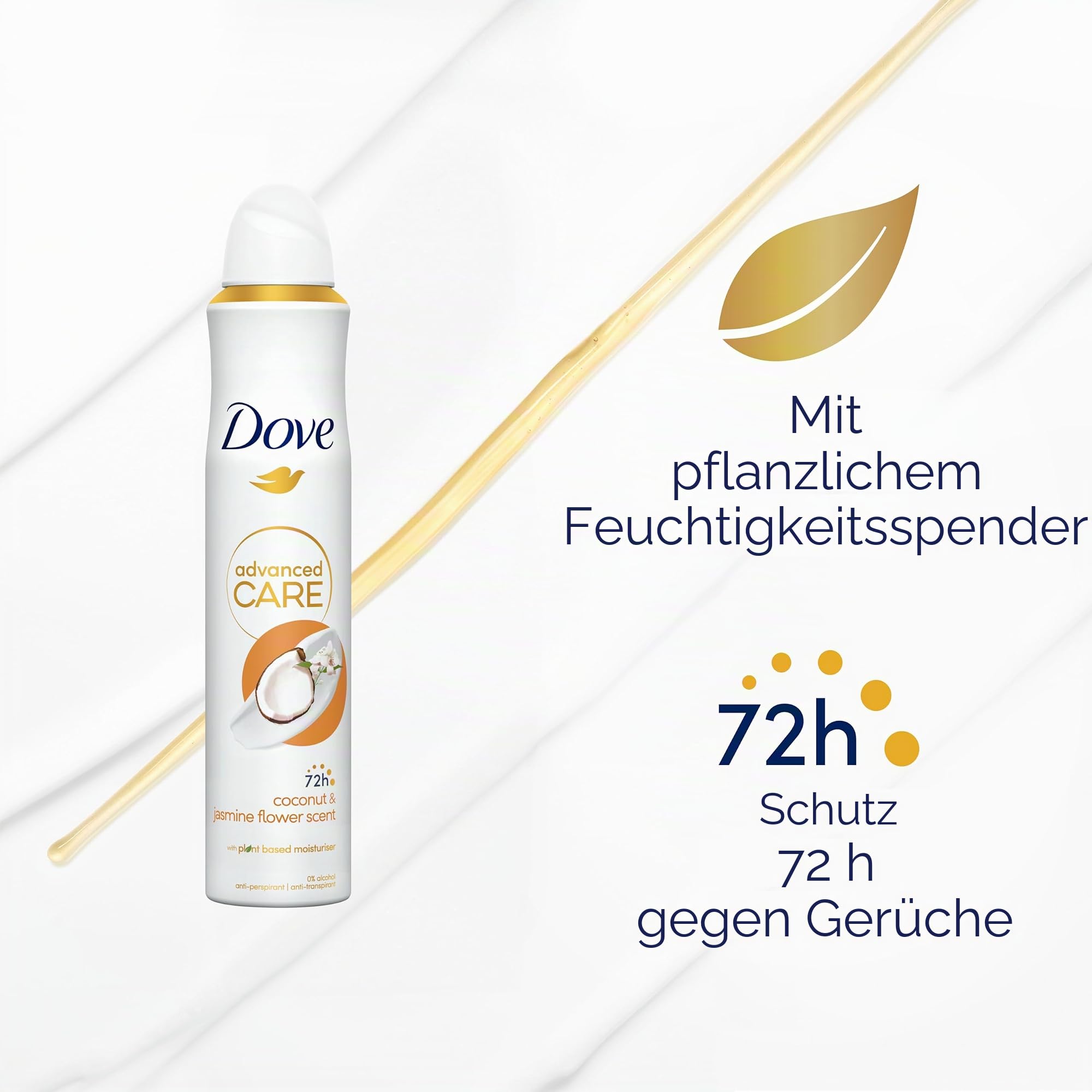 DOVE Advanced Care Deodorant für Damen, Kokosnuss und Jasminblüte, Anti-Transpirant-Spray, tägliche Achselpflege, 72 Stunden Schutz, 200 ml (Packung mit 2)
