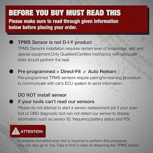 Miniatura 8 de BDFHYK Sensor TPMS Mejorado 2006-2020 GM 315Mhz Sensor de Monitoreo de Presión de Neumáticos Compatible con Chevy Silverado GMC Cadillac Buick