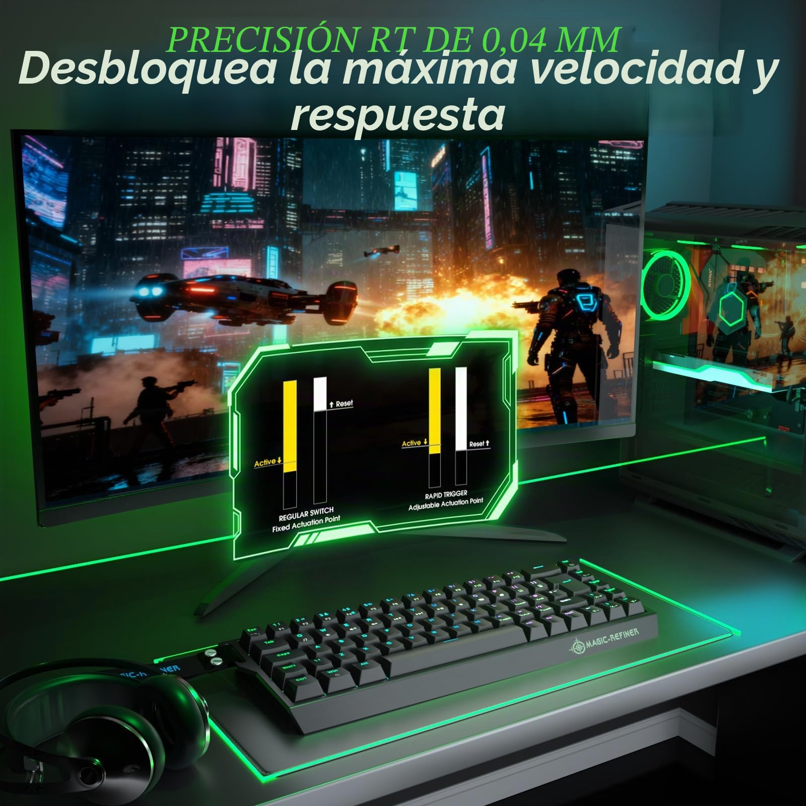LexonElec Magic-Refiner X68 HE Teclado Mecánico 8000Hz Rapid Trigger, QWERTY Layout Compact 60%, Precisión RT de 0,04mm, Wired RGB Gaming Keyboard, Magnetic Switch, Activación Ajustable, Negro