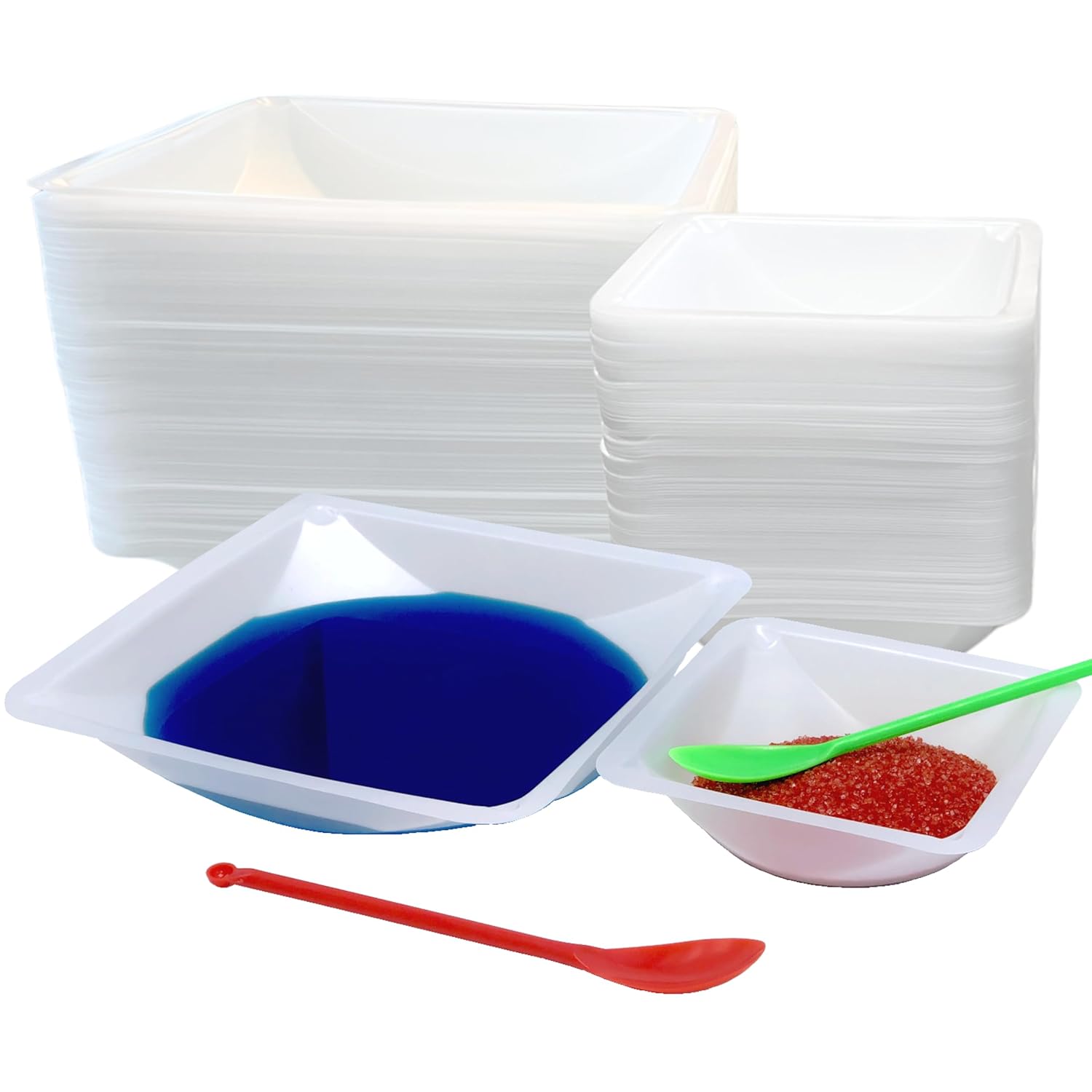 Weigh Boats - 125pk Medium & 125pk Large Square Plastic Disposable Trays for Scale - 100ml & 330ml Lab Dishes