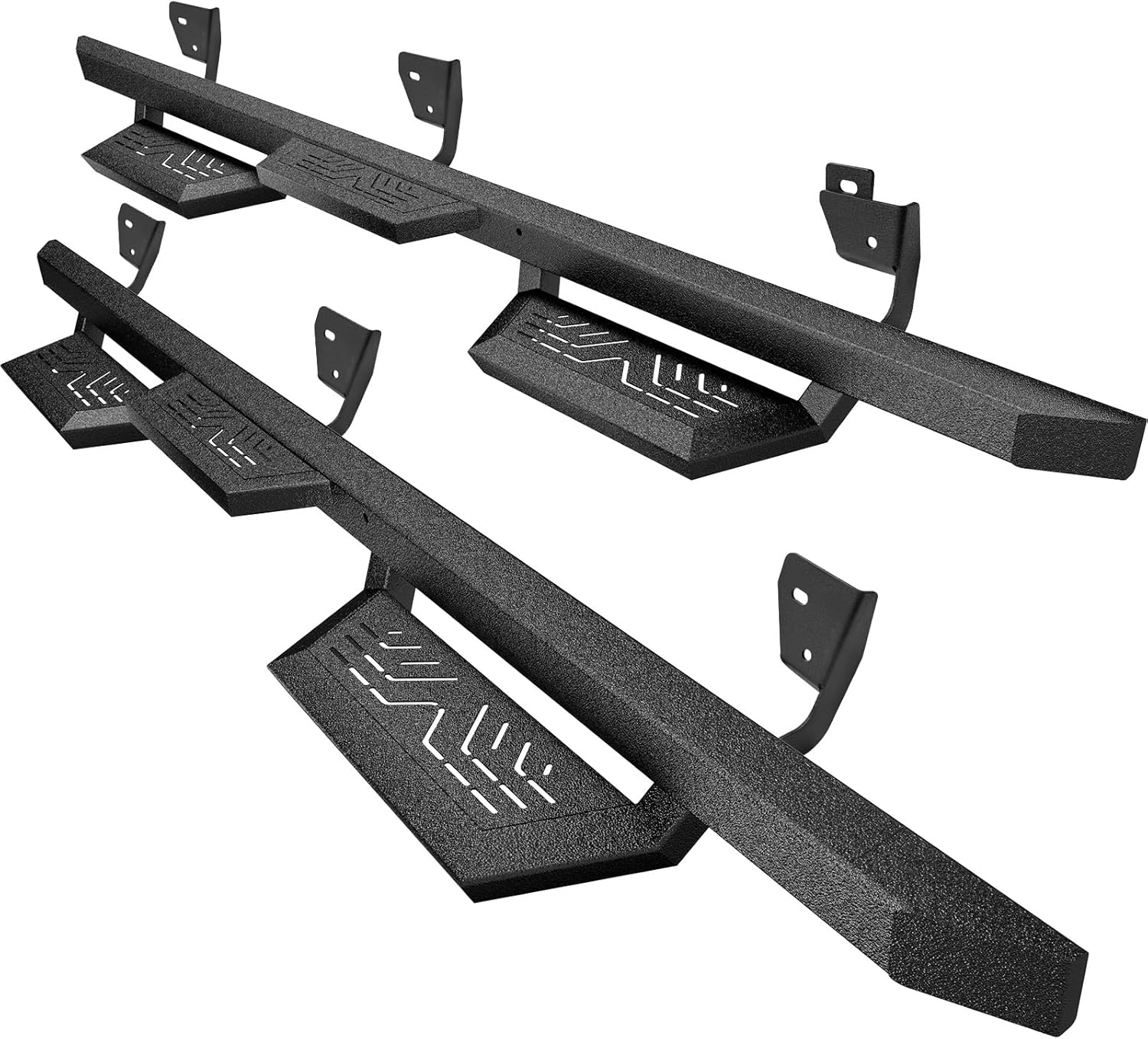 Drop Down Running Boards Compatible with 2009-2024 Dodge Ram 1500 Crew Cab(Incl19-24 Classic),2010-2024 Ram 2500/3500 Crew Cab,Accessories,Black Two-Stair Step Side Step Carbon Rail Nerf Bars