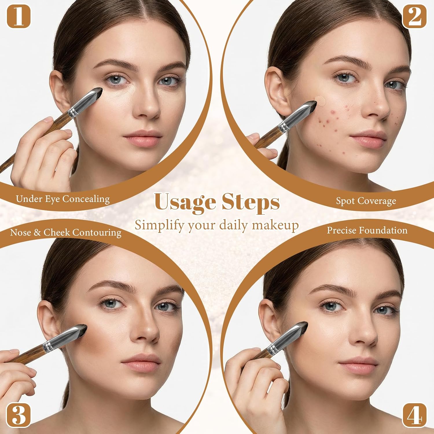 2 PCS Concealer Brush Under Eye Angled Concealer Brush Undereye Corrector Makeup Blending Brushs Triangle Precise Coverage Dark Circles for Eye Brightener Color Corrector Nose Contour