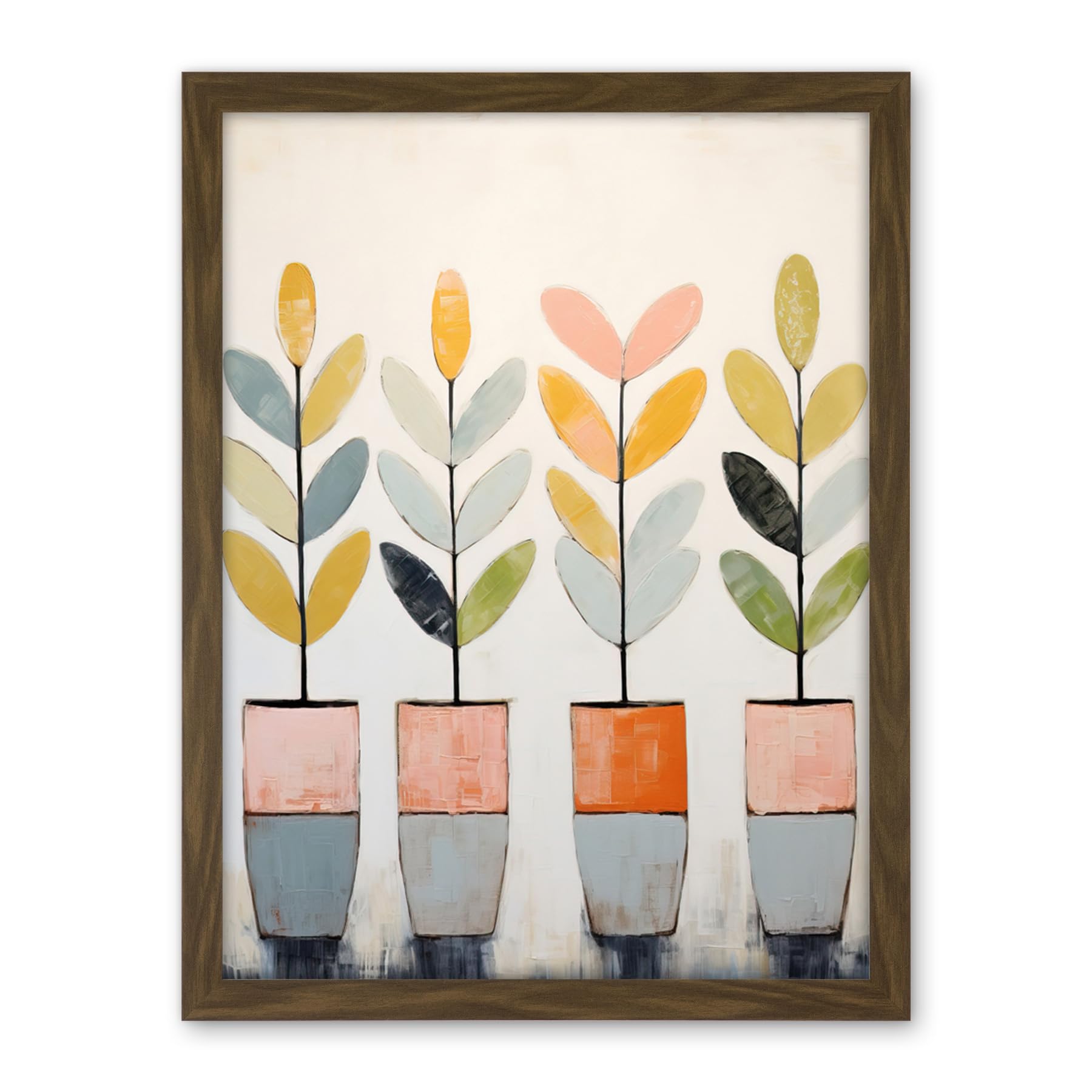 Artery8 Plant Pots Simple Pastel Colour Oil Painting Bright Pink Green Blue Boho Artwork Framed Wall Art Print 18X24 Inch