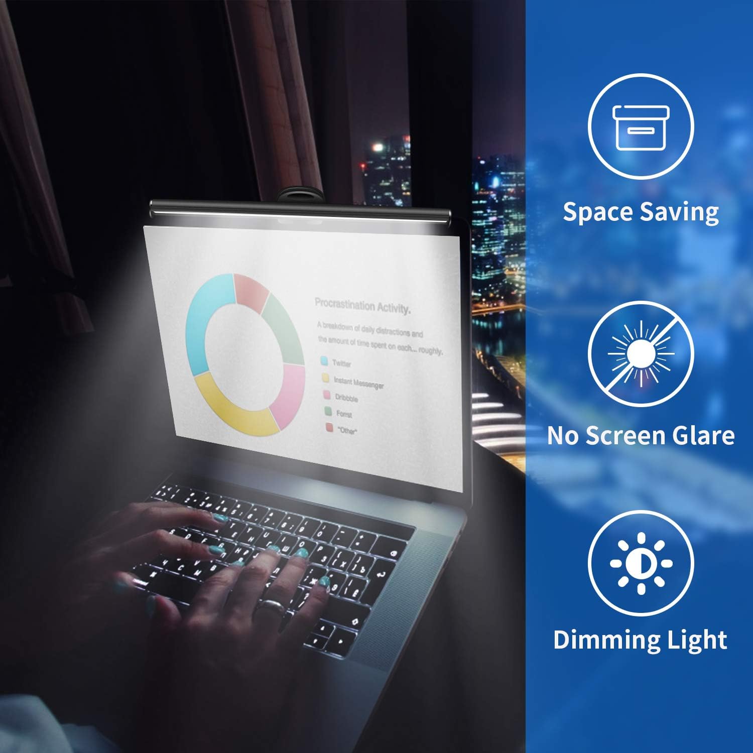 Laptop Monitor Light Bar, USB e-Reading LED Task Lamp, 3 Adjustable Color Temperature, 10 Dimming Brightness Levels, No Screen Glare, Space Saving, Eye Health Care, Portable for Travel - 6