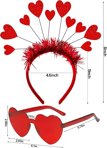 Valentine's Day Red Heart Headband Hearts Sunglass for Valentine Wedding Halloween Cuipiter Cosplay Party Accessories