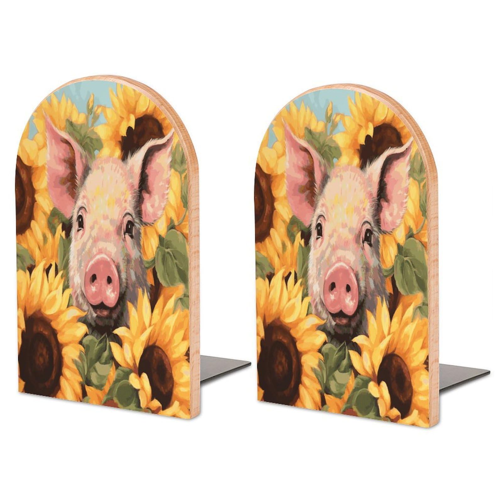 Large Smiling_77725070 Book End with Metal Base Fashion Heavy Duty Bookend Exquisite Wooden Bookends Non-Skid Book Stopper for Shelves Books Organizer for Office Home 1 Pair