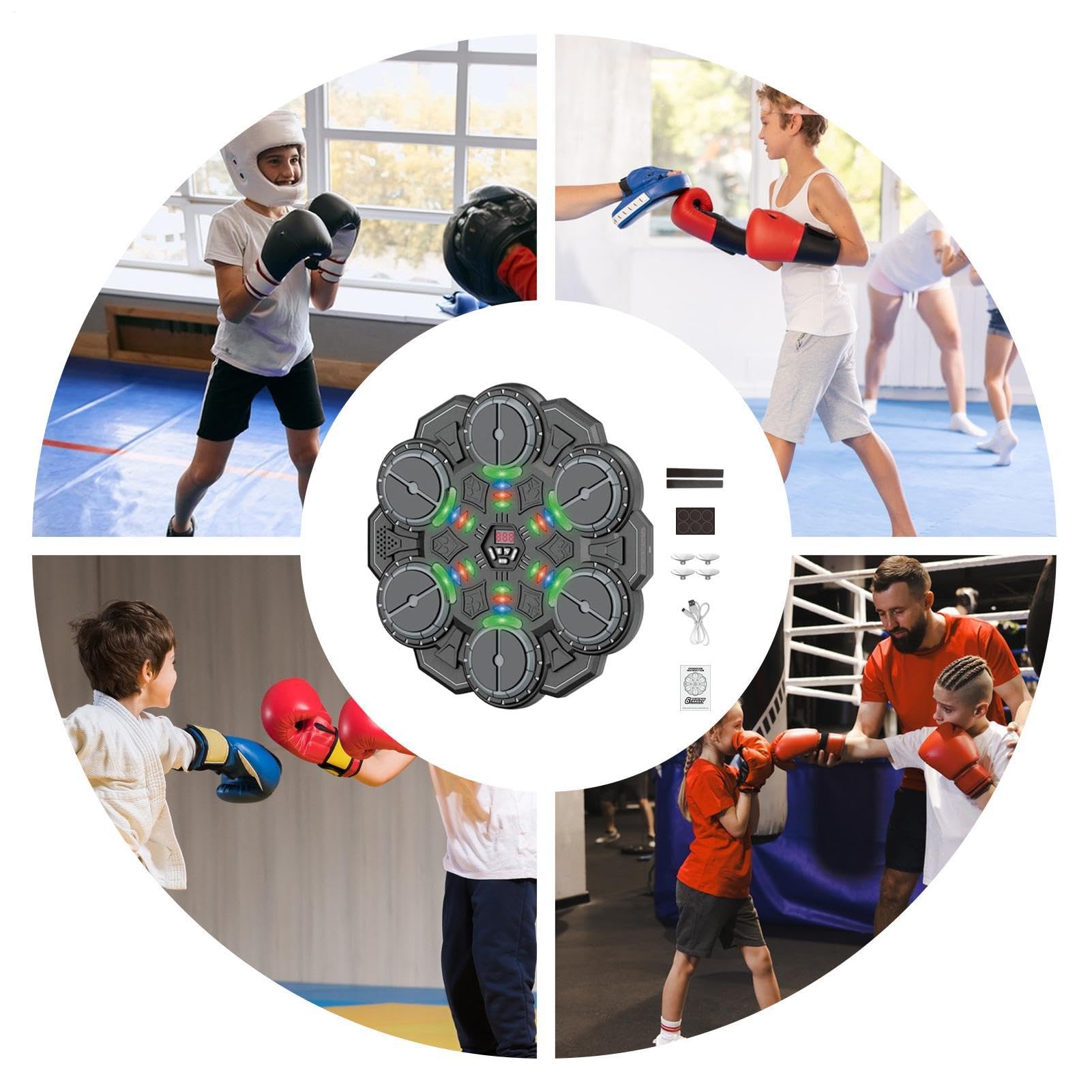 Macchina di boxe musicale - Giocattoli trainer wireless intelligenti | Punzonatrice a parete | Sensori tattili interattivi a 6 zone per bambini Smart Music Boxe Obiettivo Trainer per esercizio Fitness 2026