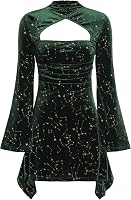 CIDER Velvet Star Pattern Mini Dress: Bell Sleeve Turtleneck High Waist Party Dress for Women