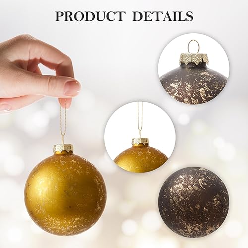Miniatura 3 de DN DECONATION Juego de 9 adornos de bola de Navidad, adornos de bola de vidrio dorados, plateados y marrones de 3.14 pulgadas, adornos colgantes 3