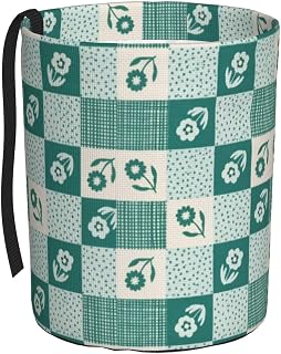 Floral Checkered Car Trash Can 7x5.9 in,Hanging Garbage Bin Reusable Auto Waste Container Leak Resistant Storage Bag for SUV Truck Rv Seat Back Console Door Organizer