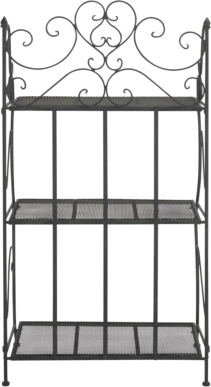 SAFAVIEH Outdoor Collection Torus Victorian Scroll Antique Black 3-Tier Shelf (Fully Assembled)