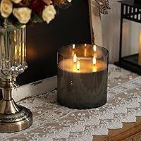 Vista 6 de Homemory Vela sin llama extra grande de 6 x 6 pulgadas con 3 mechas, vela LED de cristal, vela de cera real a pilas con control remoto y Gris