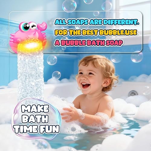 Miniatura 6 de Juguete de baño de burbujas de cangrejo iluminado para niños de 1 a 3 4 a 8 años, máquina de burbujas de baño con luz colorida para niños pequeños,