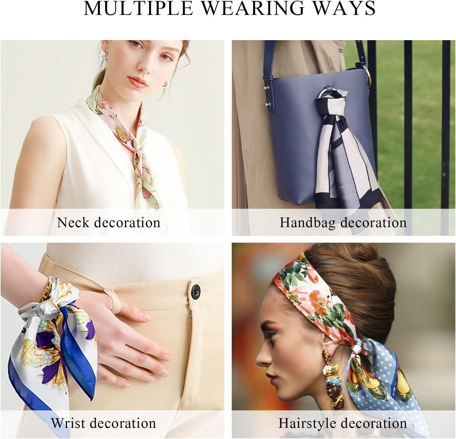 Silk Scarf Women Square Artistic Animal Printed Lightweight Bandanas Neckerchief Decoration Headwear Hairband