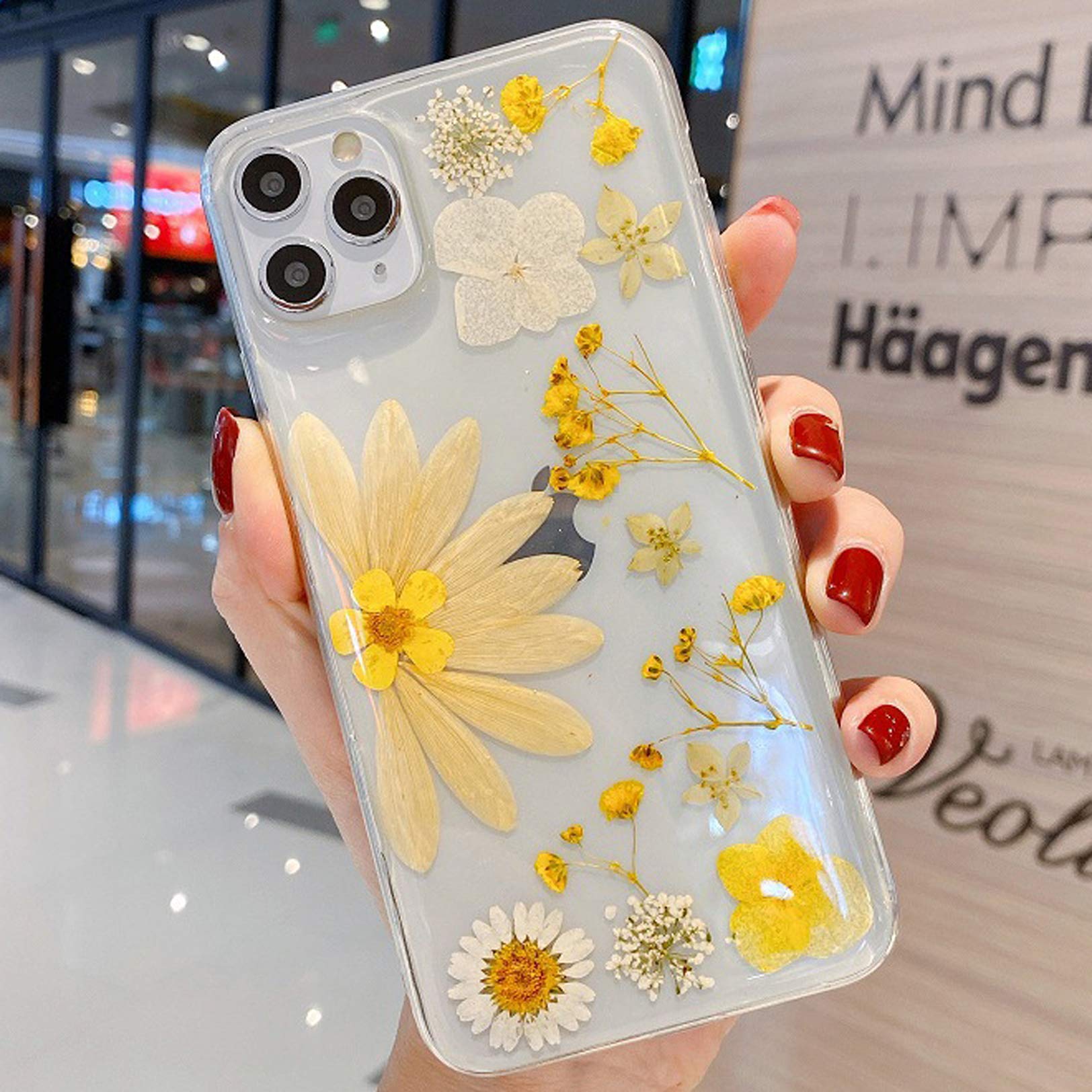 Custodia IPhone 12 Pro Con Fiori Secchi Naturali | Cover Floreale Fatta A Mano, Morbida, Ultrasottile, Supporta Ricarica Wireless, Colore Blu