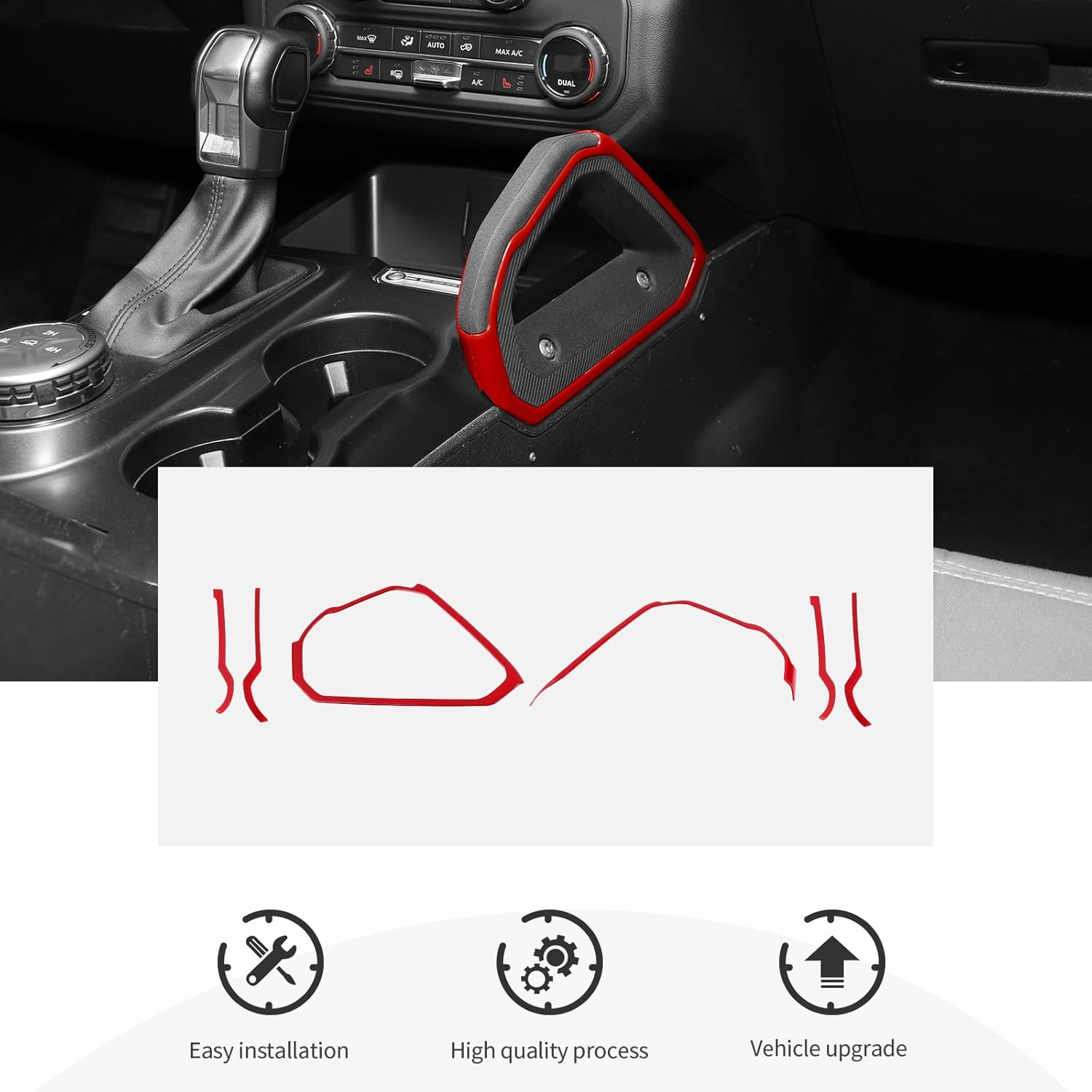 CheroCar Center Console Dash Board Grab Handle Cover Trim Decoration Fit for Ford Bronco 2021-2026 Dash Board Interior Accessories,Red